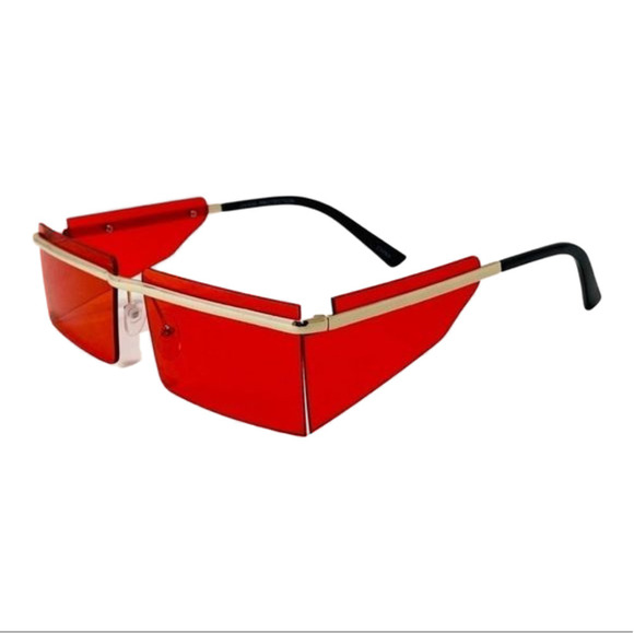 E58: RED Rectangle Sunglasses with Side Accents - Picture 3 of 4